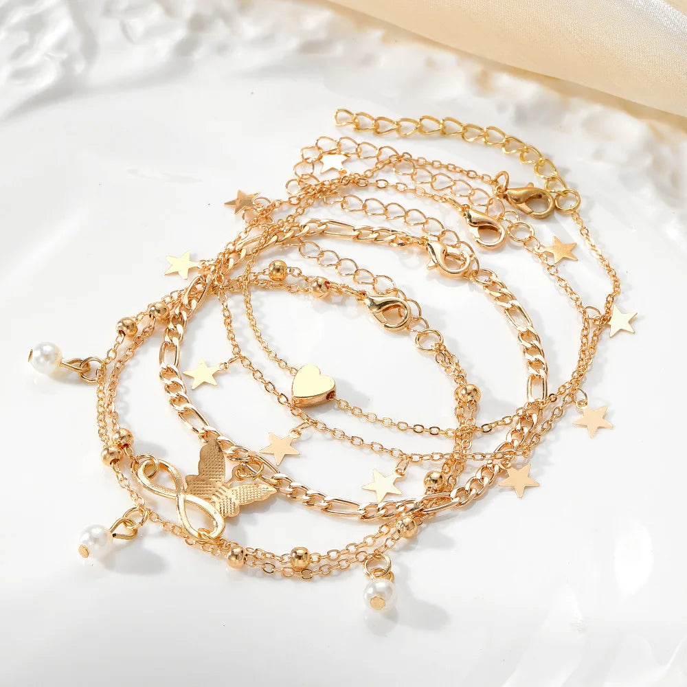 Boho Charm Anklet Set – 5 Pcs