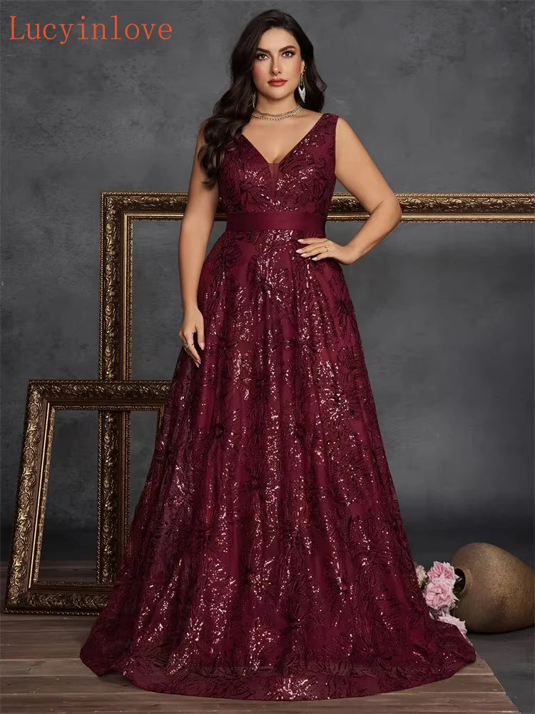 Deep V-Neck Sequin Gown (Plus Size)