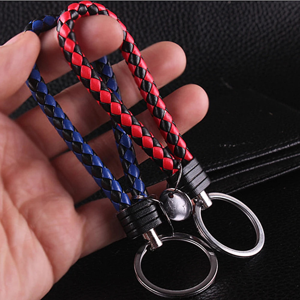Braided Leather Rope Keychain