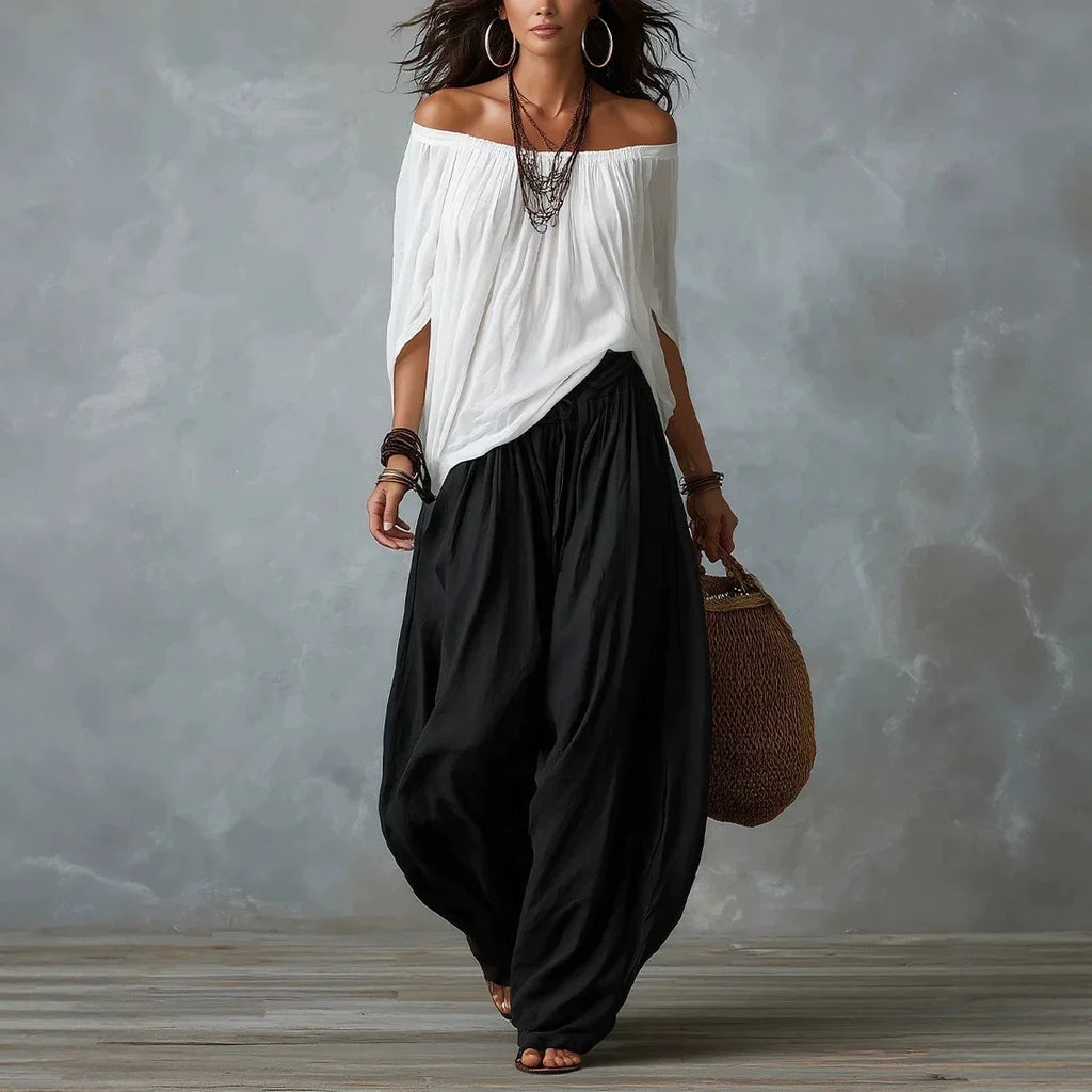 Boho Off-Shoulder Top & Pants Set