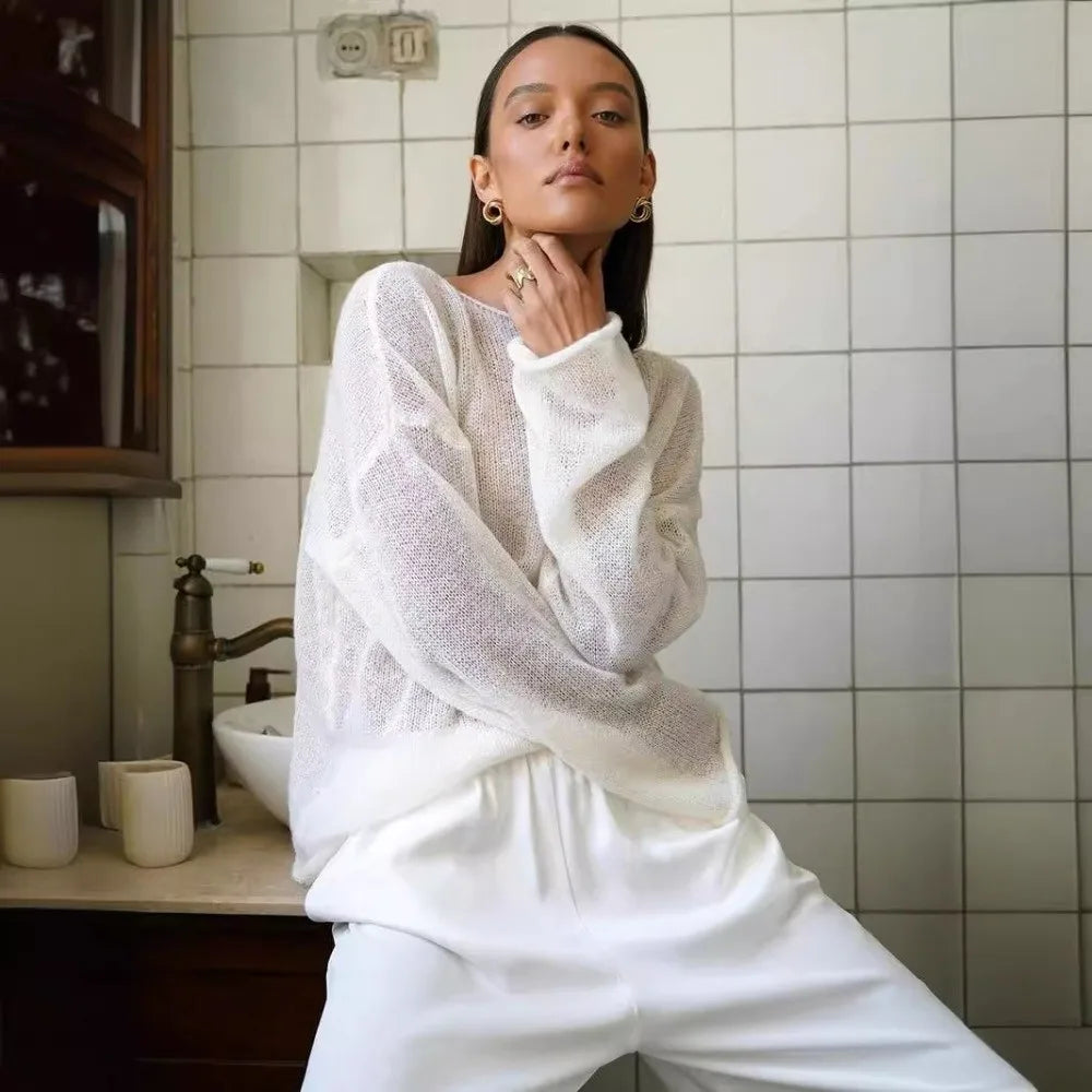 Sheer Flared Sleeve Knit Top