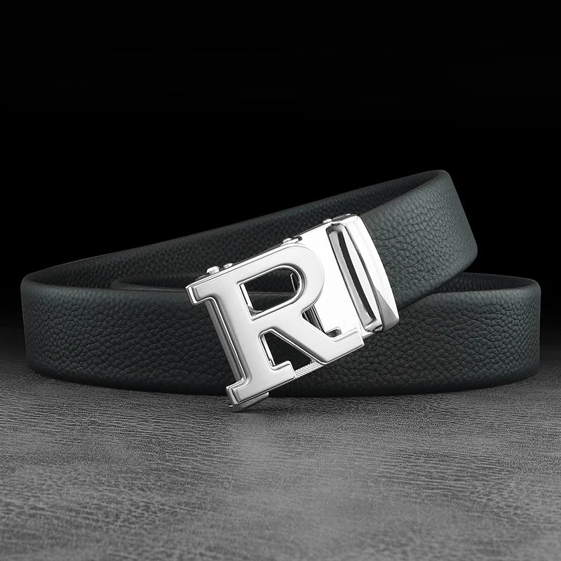 Men's Leather Belt with R Automatic Buckle