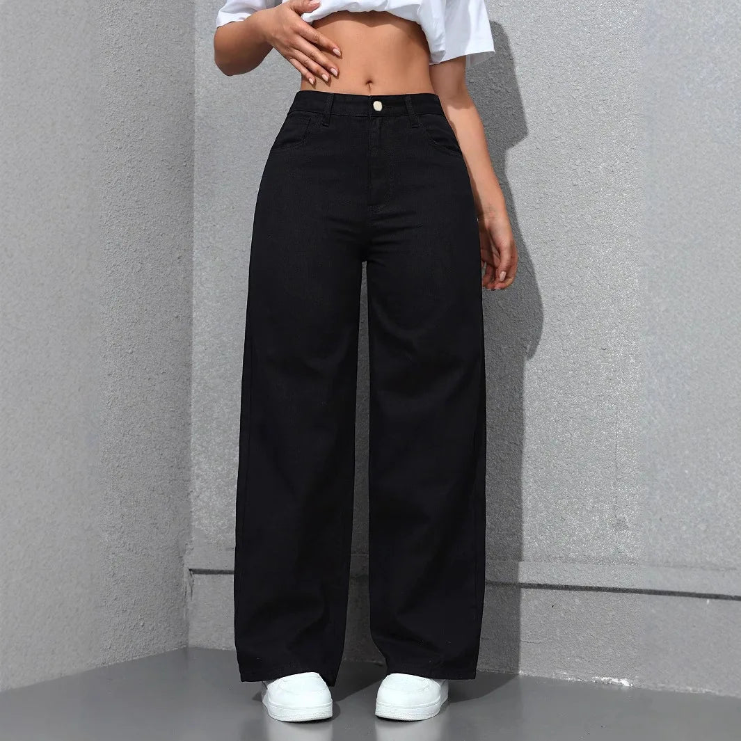Blue Loose Floor-Length Jeans