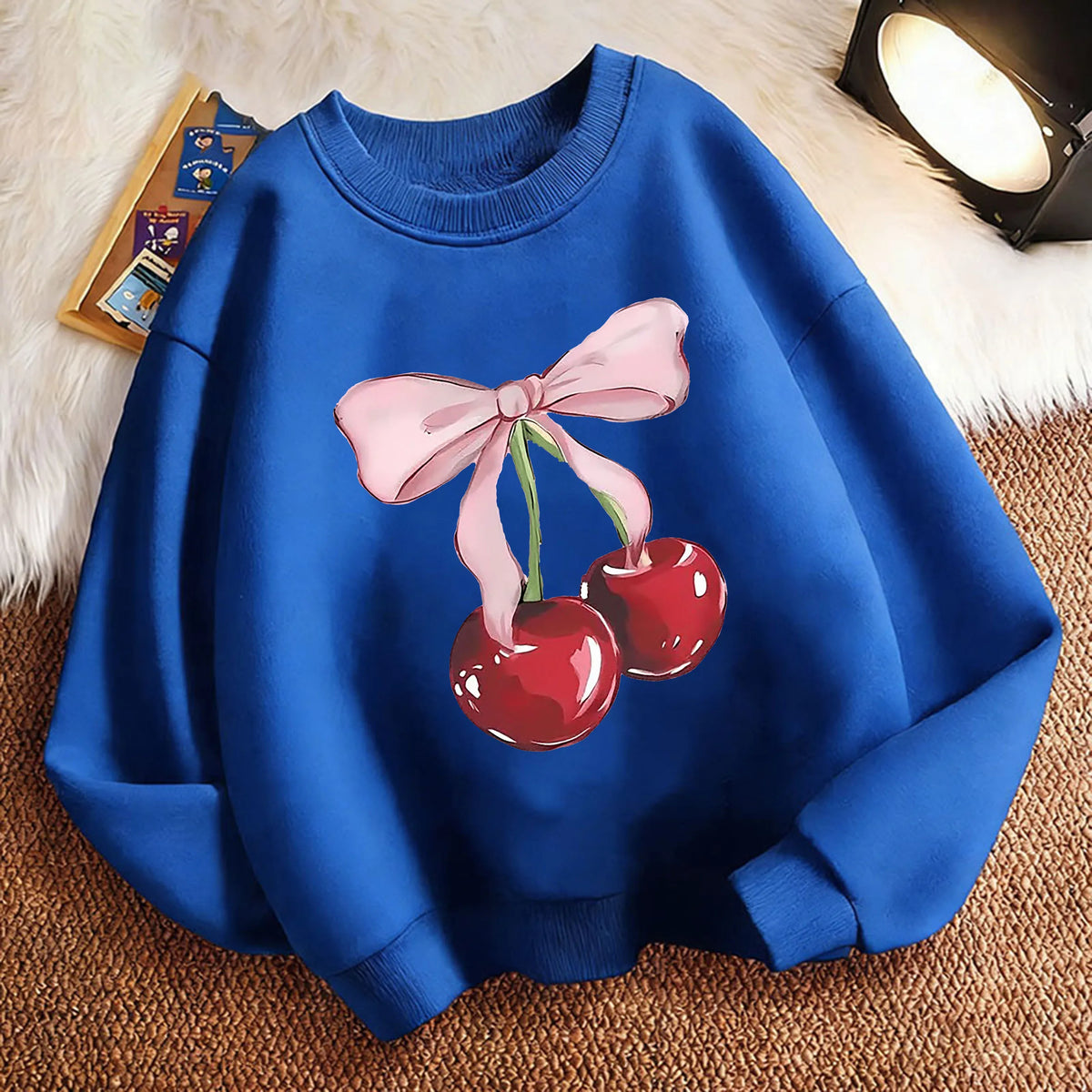 Girls Cherry Bow Sweatshirt