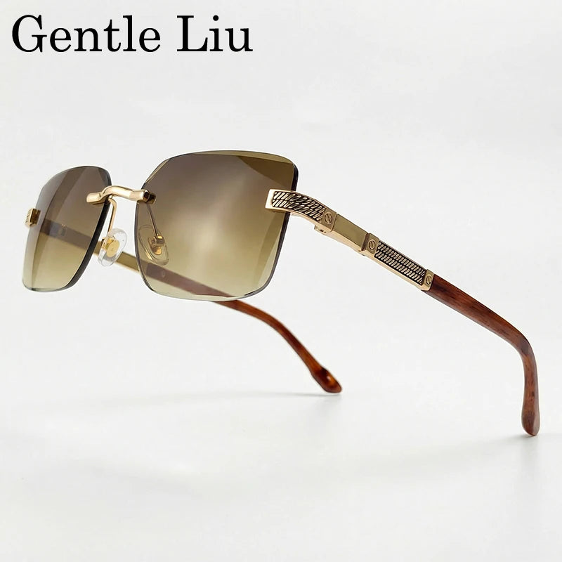 Men's Carved Gold Rimless Sunglasses