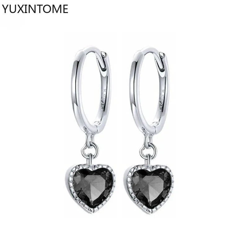 925 Silver Black Zircon Charm Hoops