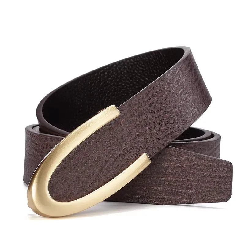 Men's Coffee Leather Belt with C Buckle