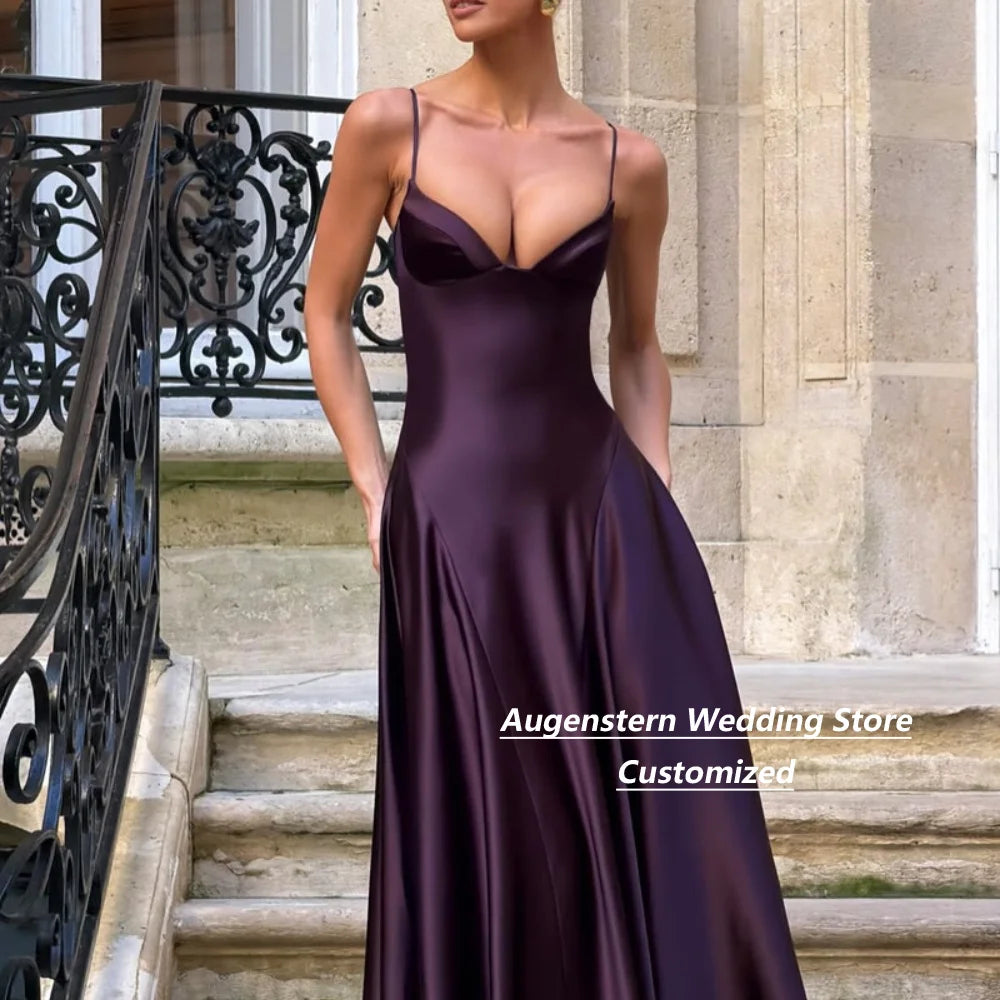 Dark Purple Satin A-Line Gown