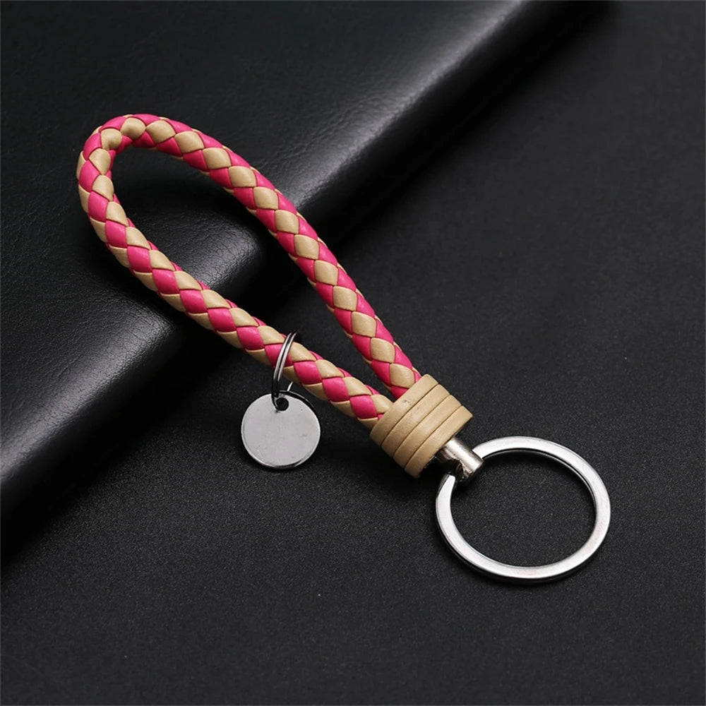 Braided Leather Rope Keychain