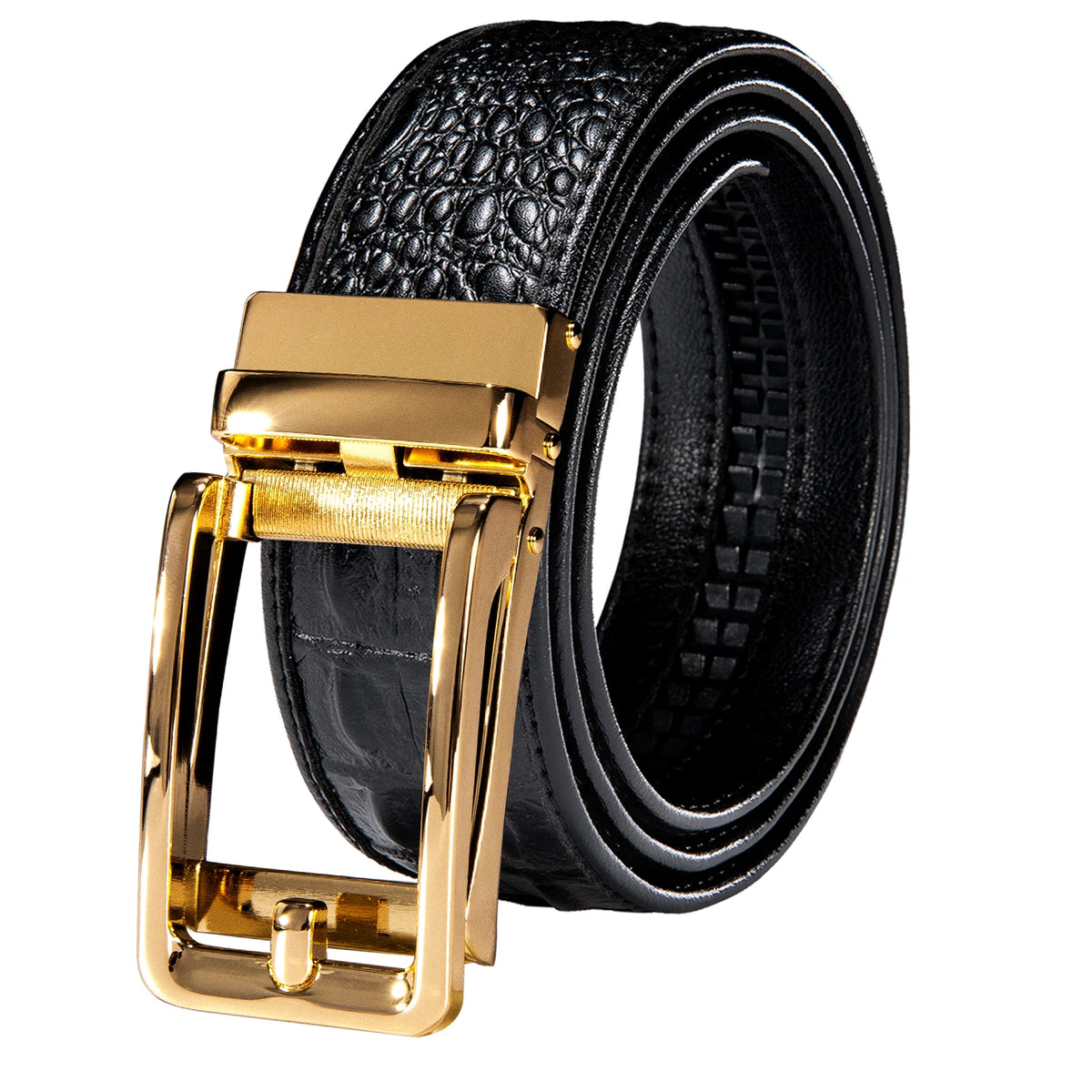 Men's Crocodile Leather Belt with Gold Buckle
