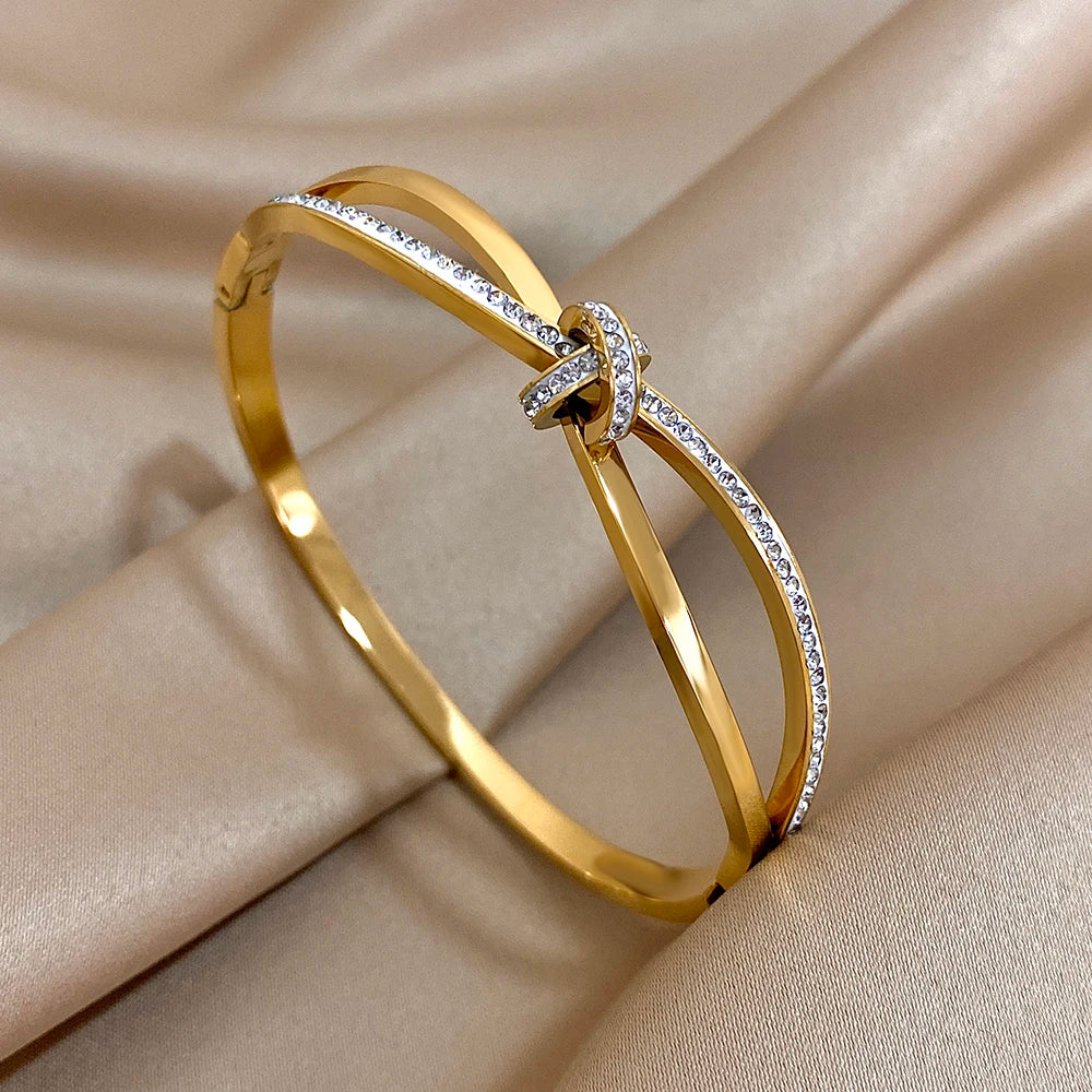 💫 Luxury Stainless Steel Rhinestone Cuff Bracelet Set