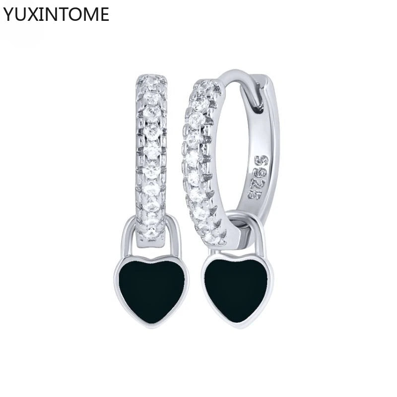 925 Silver Black Zircon Charm Hoops