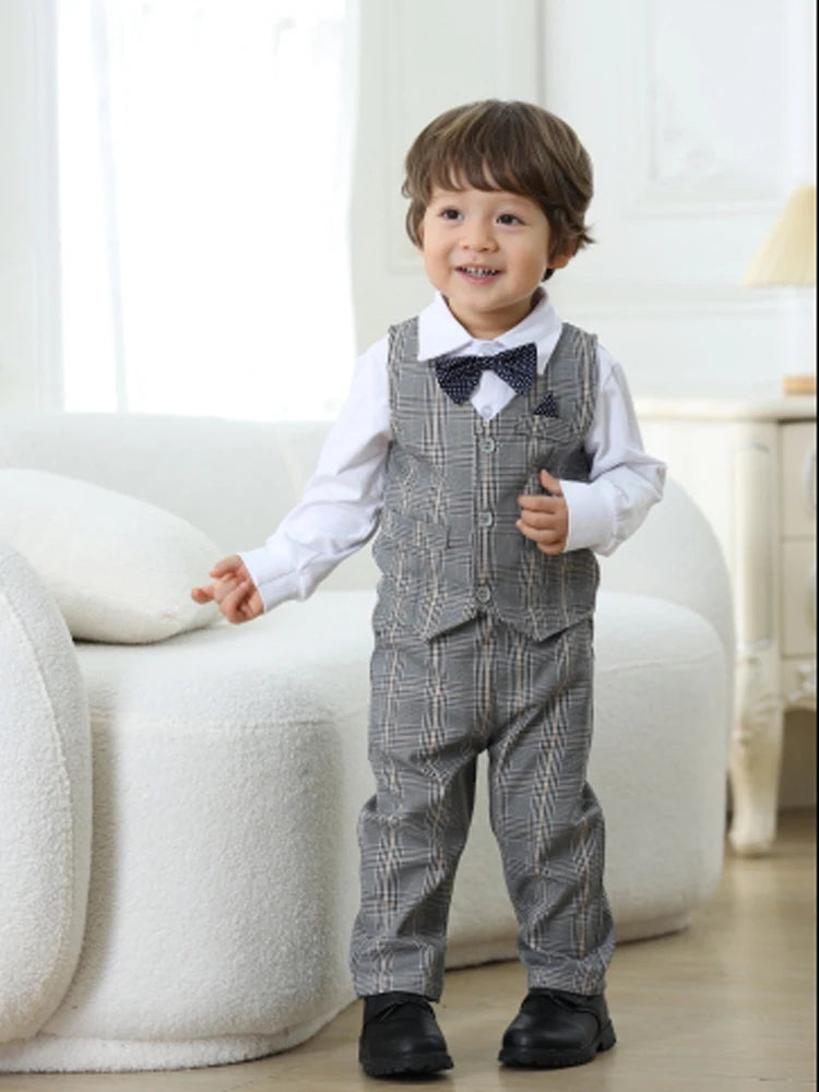Baby Boy Plaid Vest Birthday Outfit