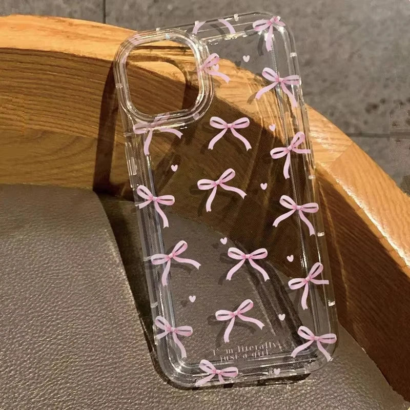 Pink Heart Bow Clear iPhone Case