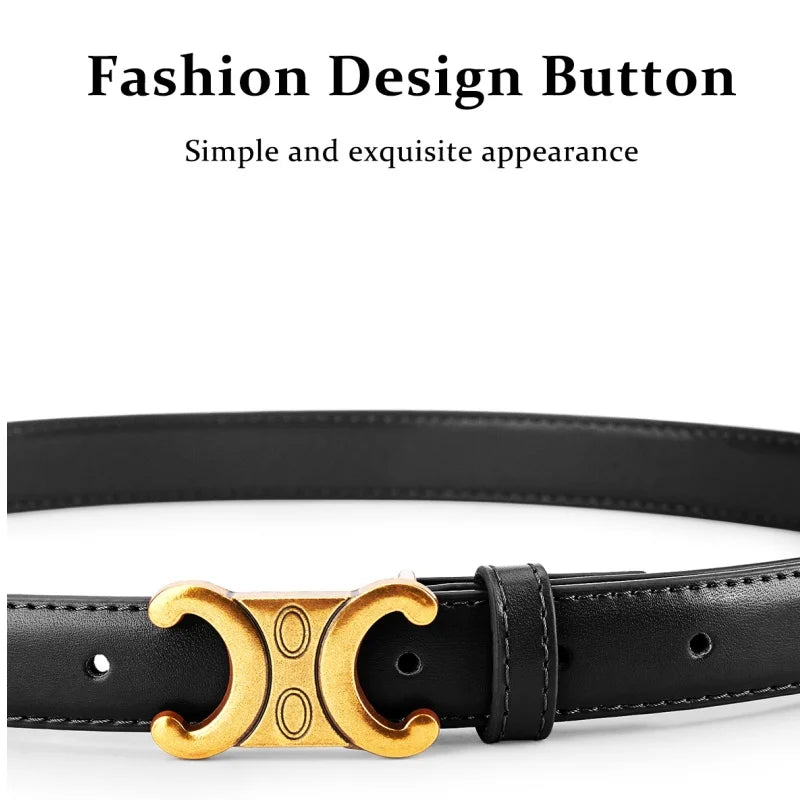 Women's Leather Belt with Gold Buckle