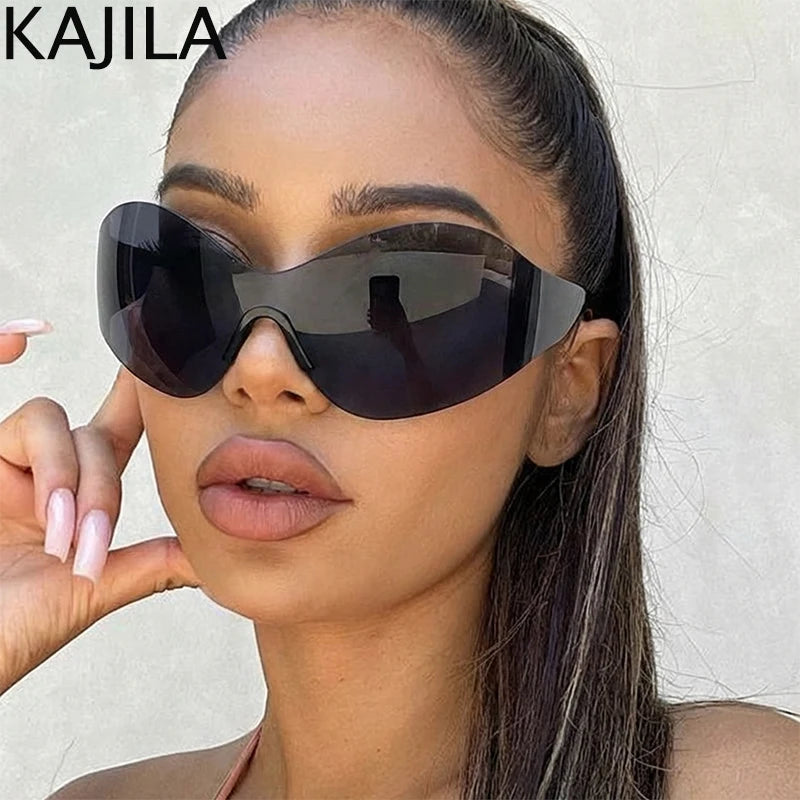 Oversized Rimless Shield Sunglasses
