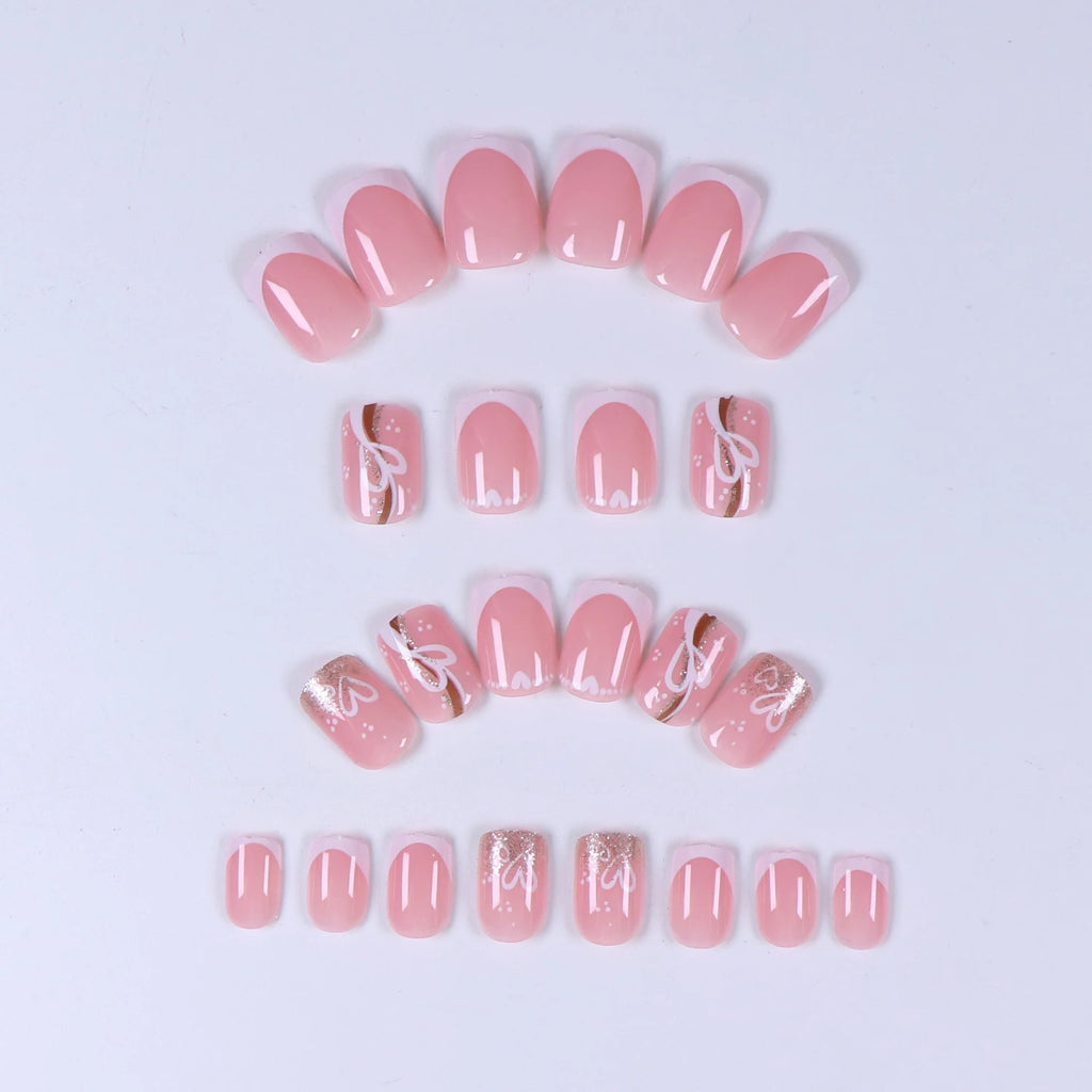 24-Piece Nude Pink Gold-Line Press-On Nails