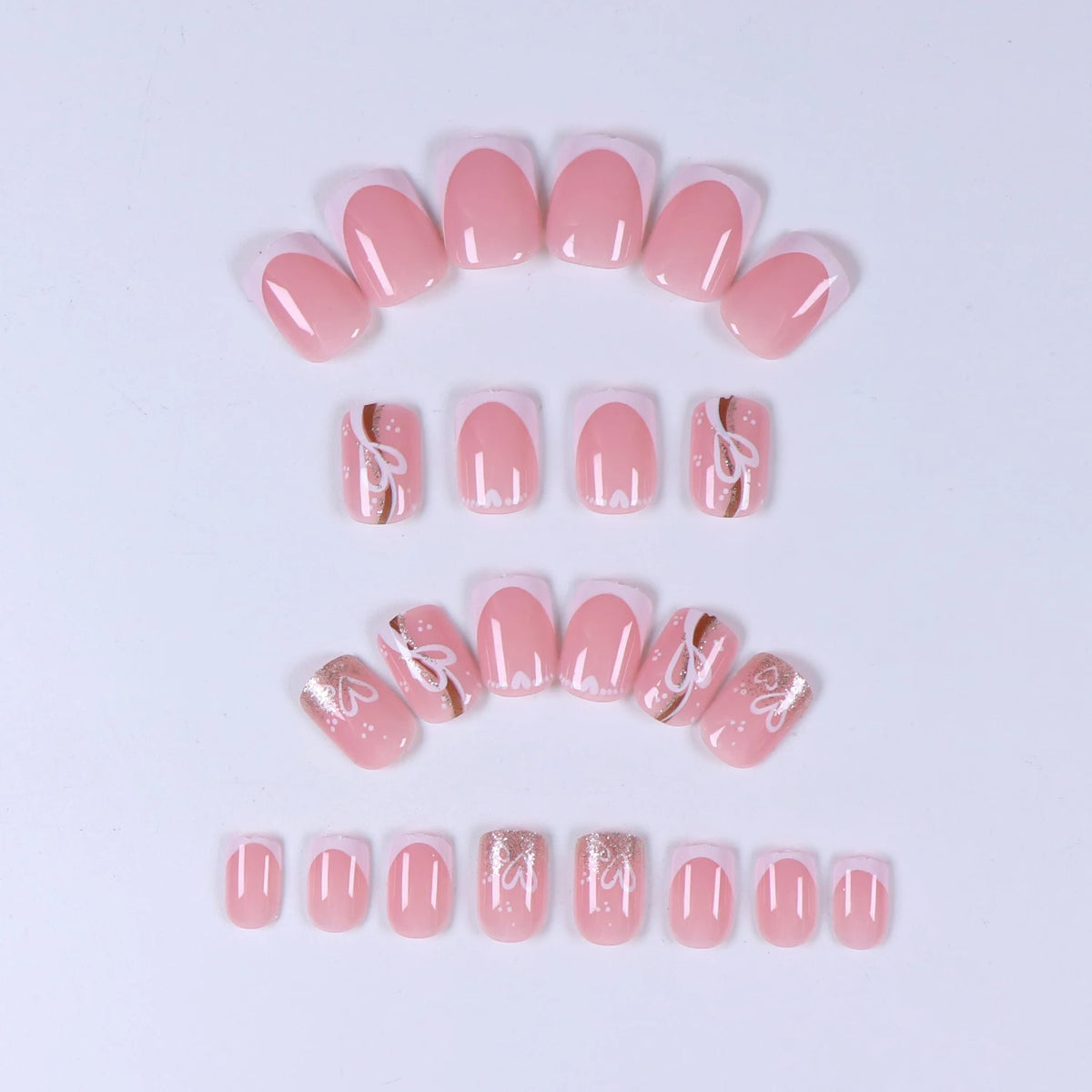 24-Piece Nude Pink Gold-Line Press-On Nails