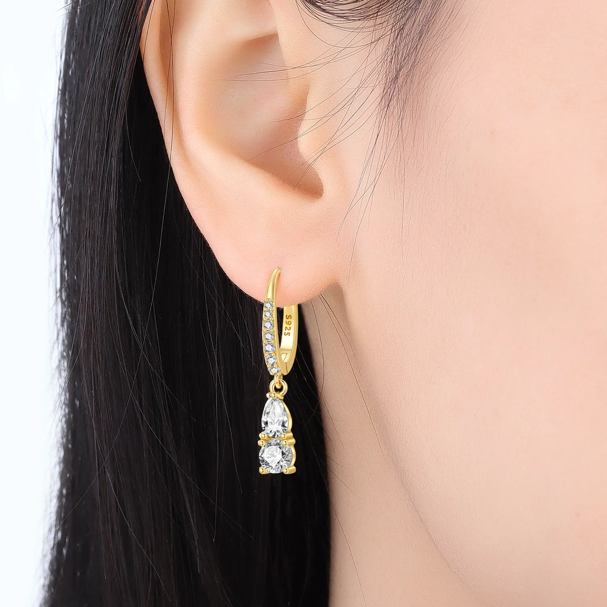 925 Silver 18K Gold Water Drop Earrings