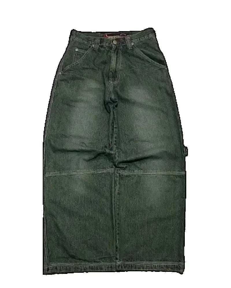 Letter Embroidered Wide-Leg Jeans