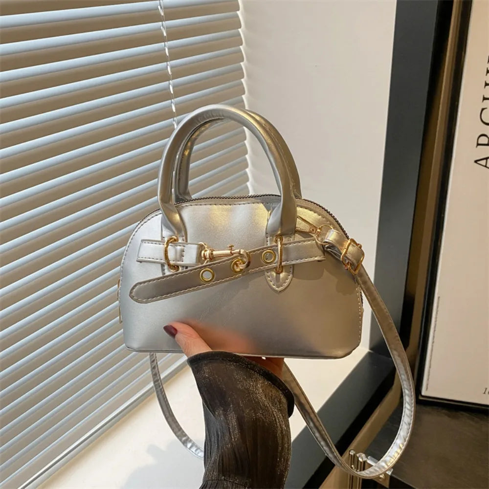 Buckle Shell Top-Handle Bag