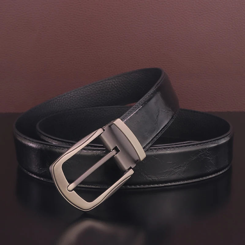 Men's Gray Leather Pin Buckle Belt