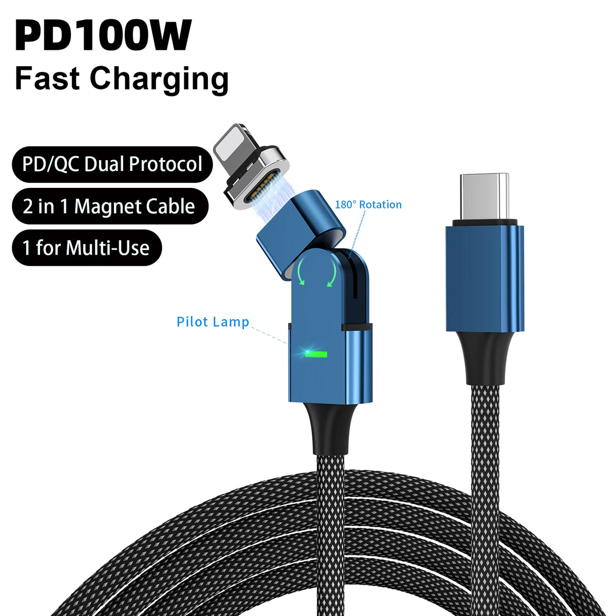 🔄 100W 180° Magnetic Charging Cable