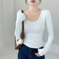 U-Neck Side Pleat Long Sleeve Top