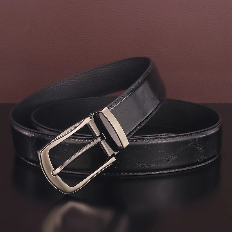 Men's Gray Leather Pin Buckle Belt