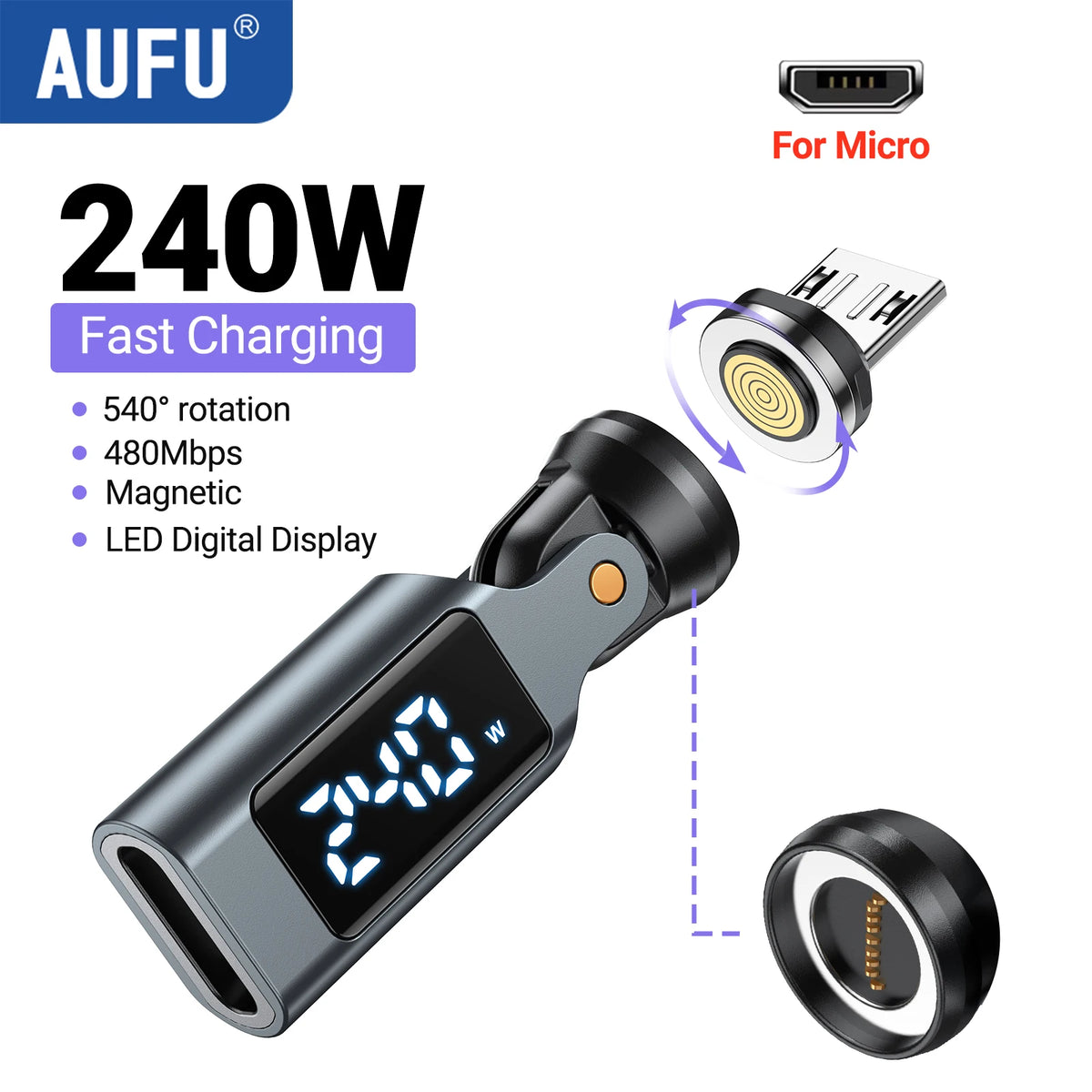 📟 AUFU Digital Display Magnetic USB-C Adapter