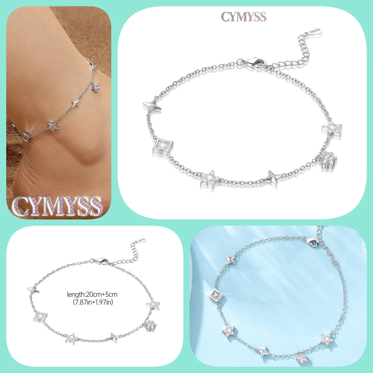 925 Silver 18K Gold CZ Layered Anklet