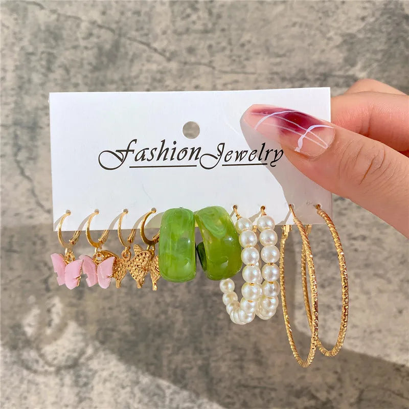 Earrings Set Butterfly Acrylic