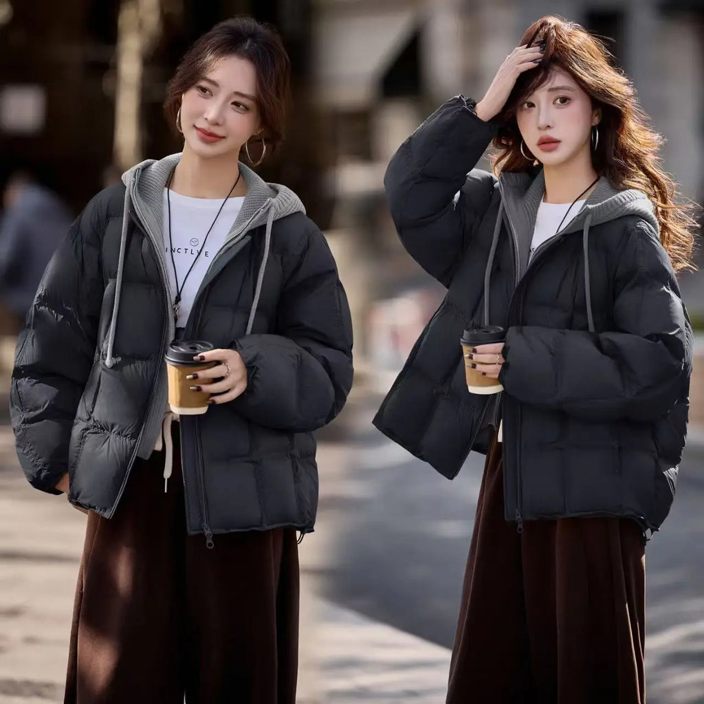 Women's Knit Hood Faux Layered Parka