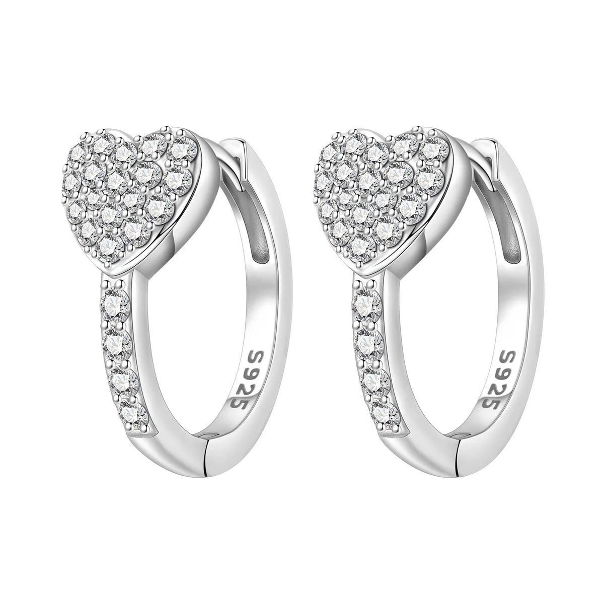 925 Silver Vine Heart Black Zircon Hoops