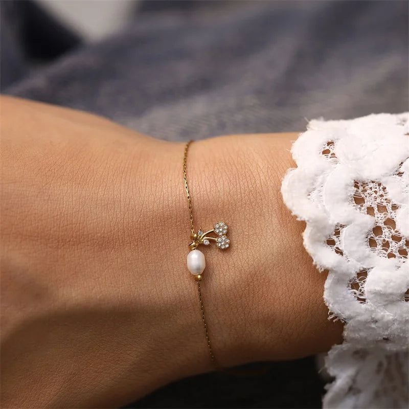🍒 Pearl Cherry Charm Bracelet