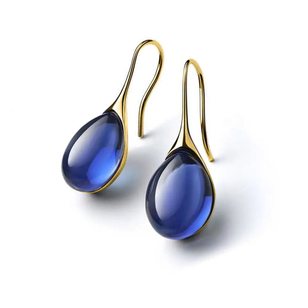 Gold & Blue Stone Dangle Earrings