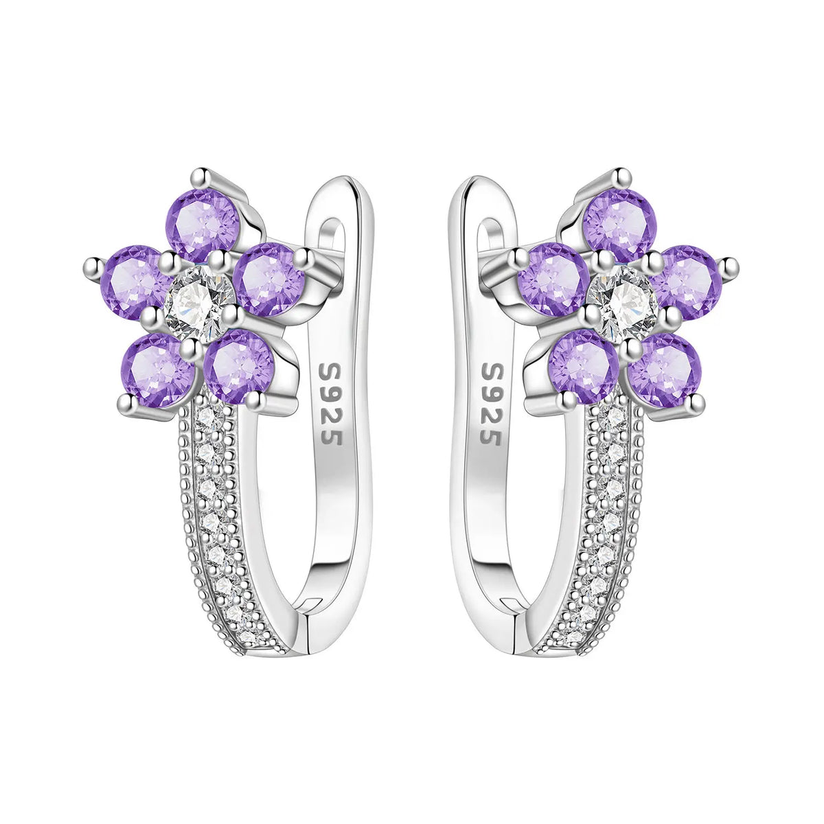 925 Silver Purple Iris Hoop Earrings
