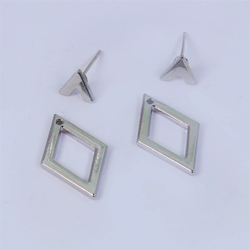 2-in-1 Hollow Rhombus Stud Earrings