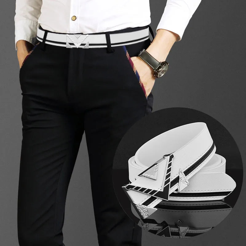 Unisex White Leather Belt