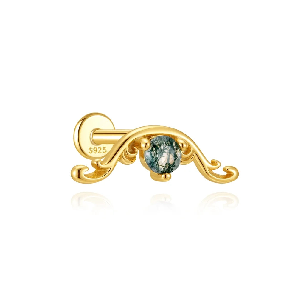 Moss Agate Gold Cartilage Stud (1 Pc)