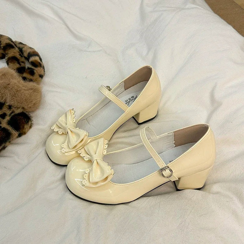 Women's Lolita Bow Midi Heels
