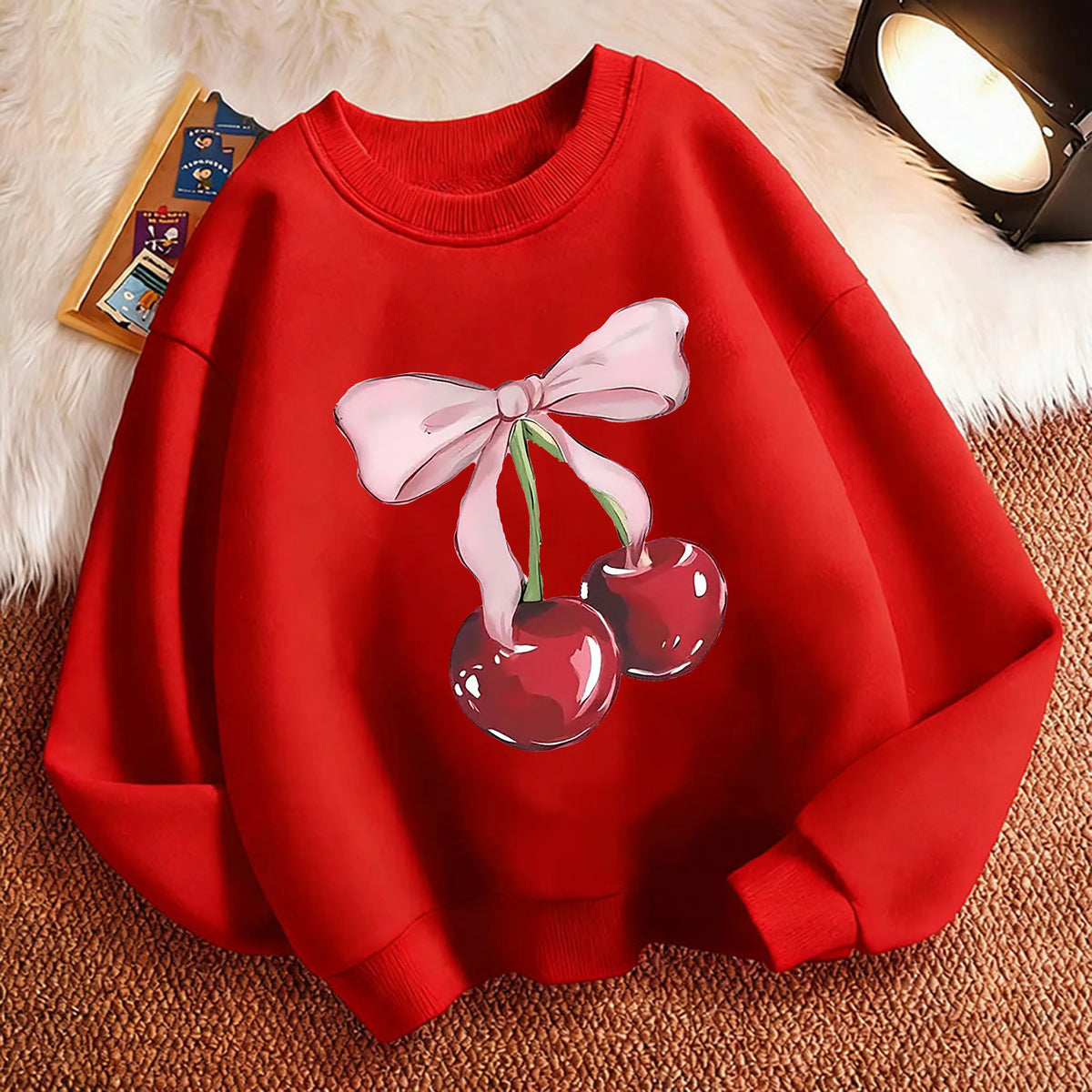 Girls Cherry Bow Sweatshirt