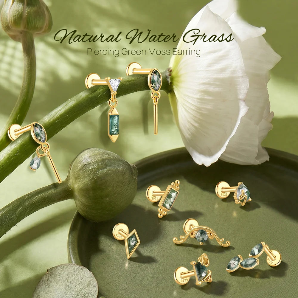 Moss Agate Gold Cartilage Stud (1 Pc)