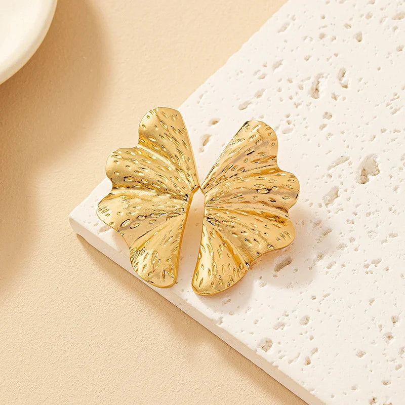 Gold Half Flower Stud Earrings