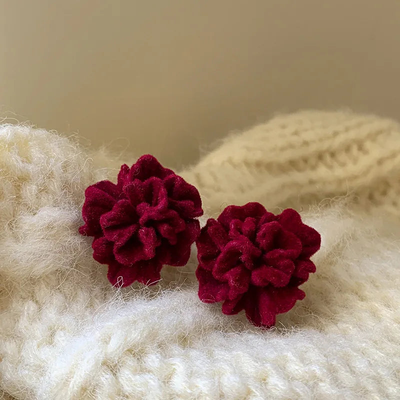 White Camellia Flower Stud Earrings