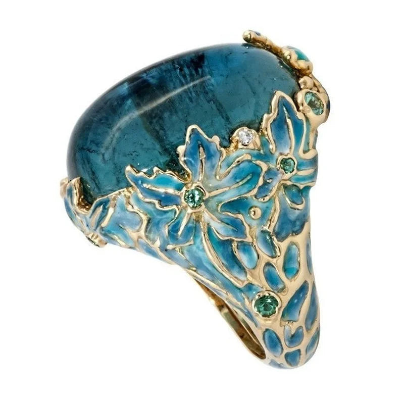 Gold Enamel Flower Ring