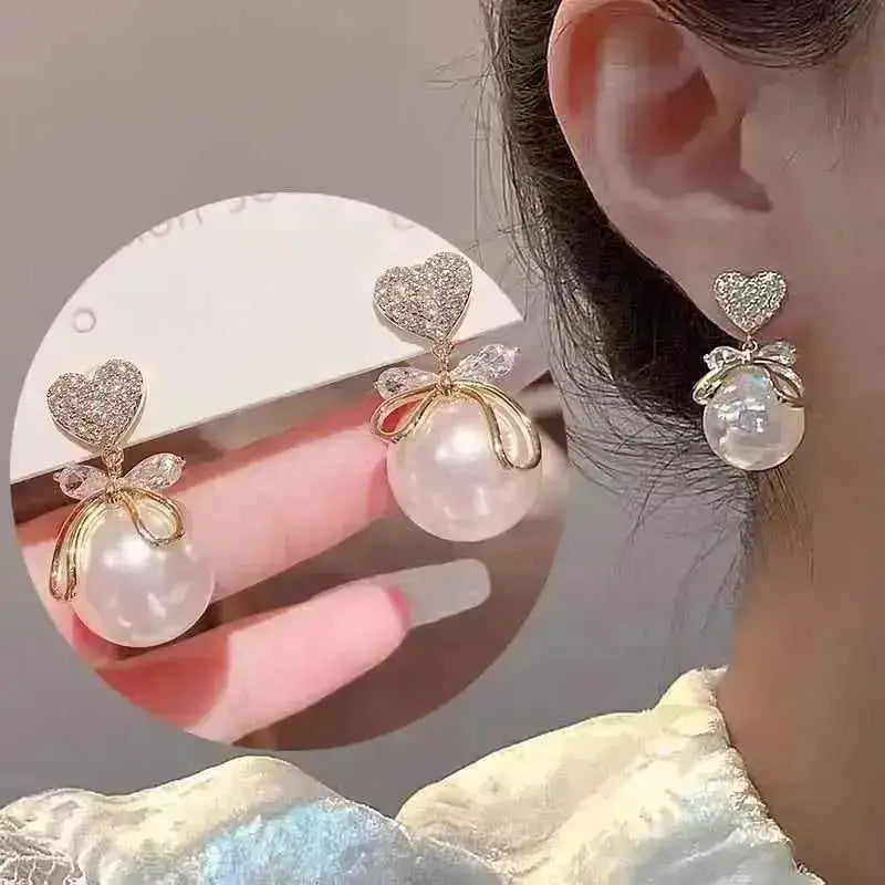 Zircon Pearl Tassel Earrings