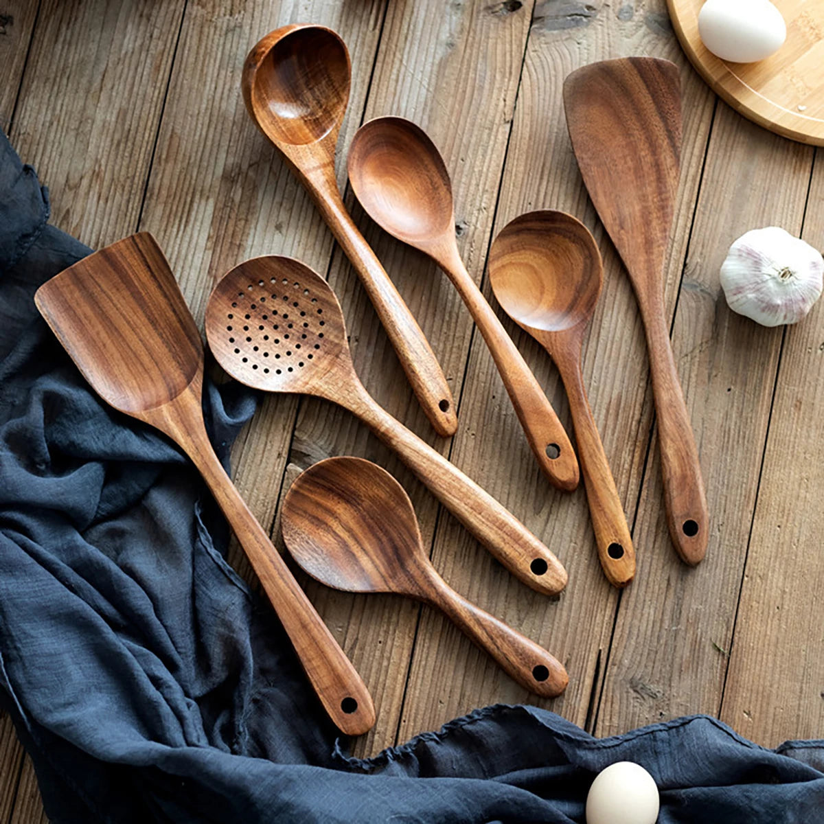 Wooden Cooking Utensil Set with Holder