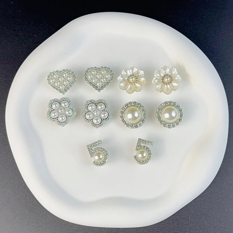 Pearl Rhinestone Flower Shoe Charms Set