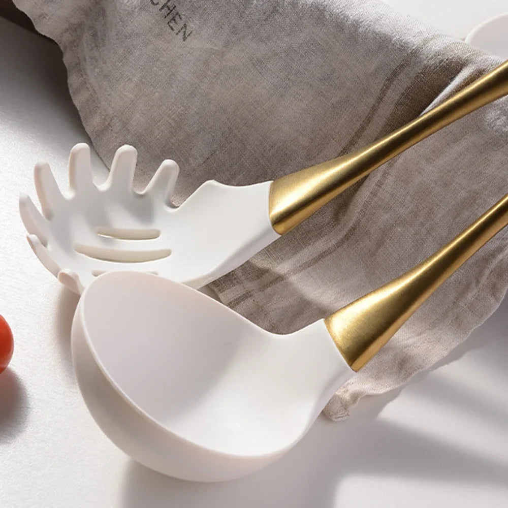 White & Gold Silicone Kitchen Utensils
